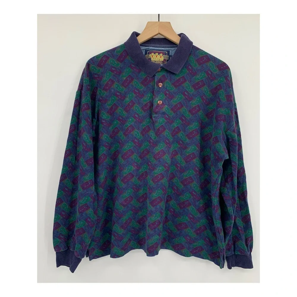 Vintage Chaps Ralph Lauren Polo Shirt Mens Large Blue Purple Long Sleeve 90s